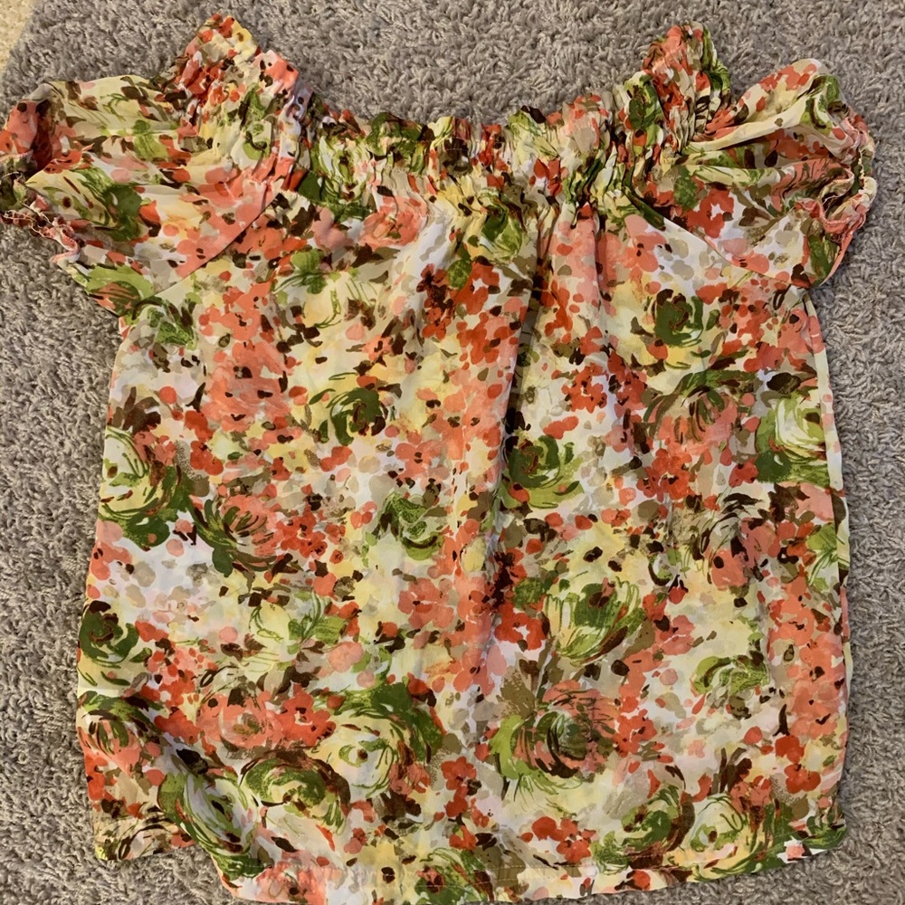 Floral off shoulder sheer blouse